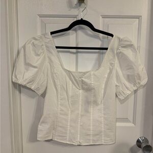 J. Crew White Puff Sleeve Blouse